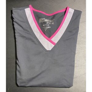 Women's Grey's‎ Anatomy By Barco Scrub Top.  Size Small Gray With Pink Trim